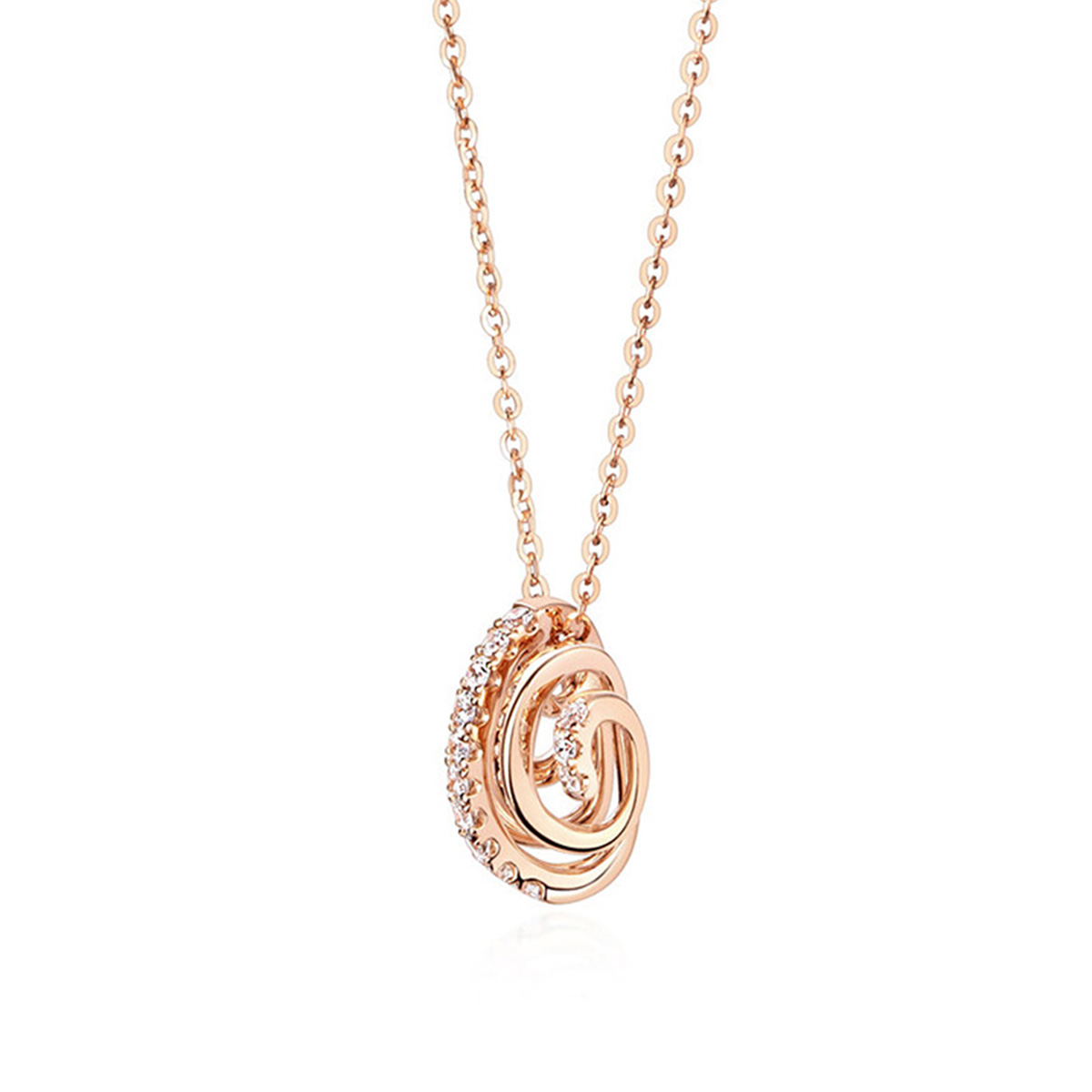 六福珠寶18K金頸鏈 - "旋鑽"18K玫瑰金鑽石頸鏈