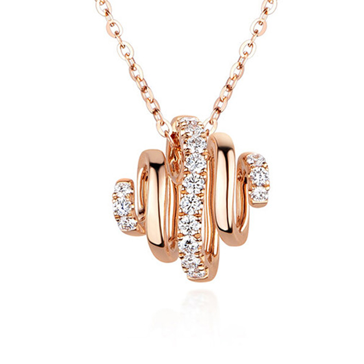 六福珠寶18K金頸鏈 - "旋鑽"18K玫瑰金鑽石頸鏈
