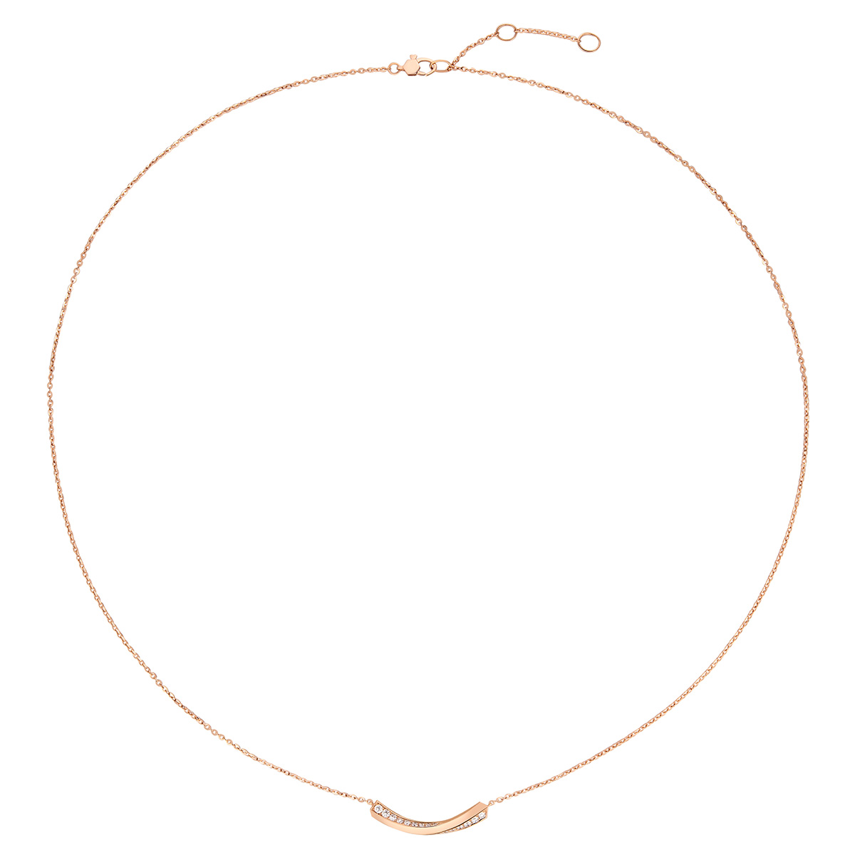 六福珠寶18K金頸鏈 - "線條美"18K玫瑰金鑽石頸鏈(斜面微鑲工藝)