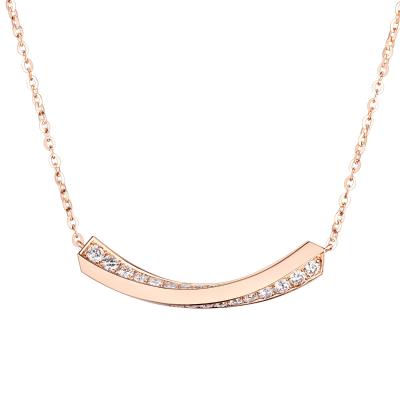 六福珠寶18K金頸鏈 - "線條美"18K玫瑰金鑽石頸鏈(斜面微鑲工藝)