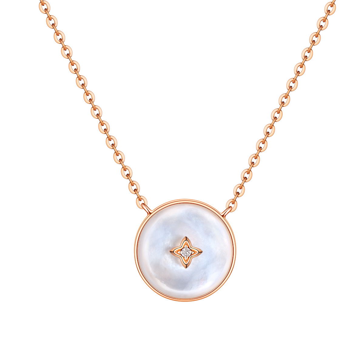 六福珠寶18K金頸鏈 - 【LISTING CLOSED】"十字花"18K金鑽石貝母頸鏈-多色選擇