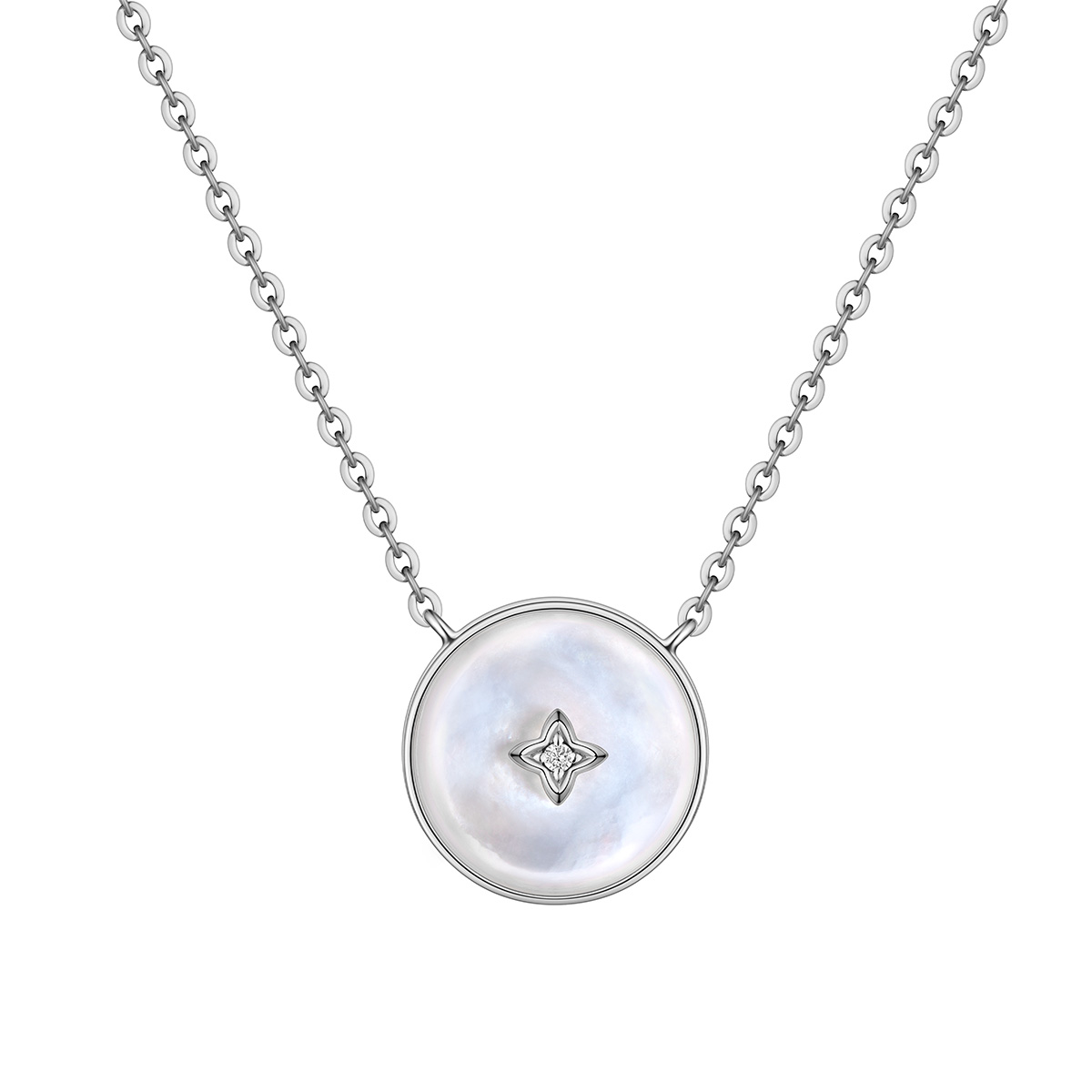 六福珠寶18K金頸鏈 - 【LISTING CLOSED】"十字花"18K金鑽石貝母頸鏈-多色選擇