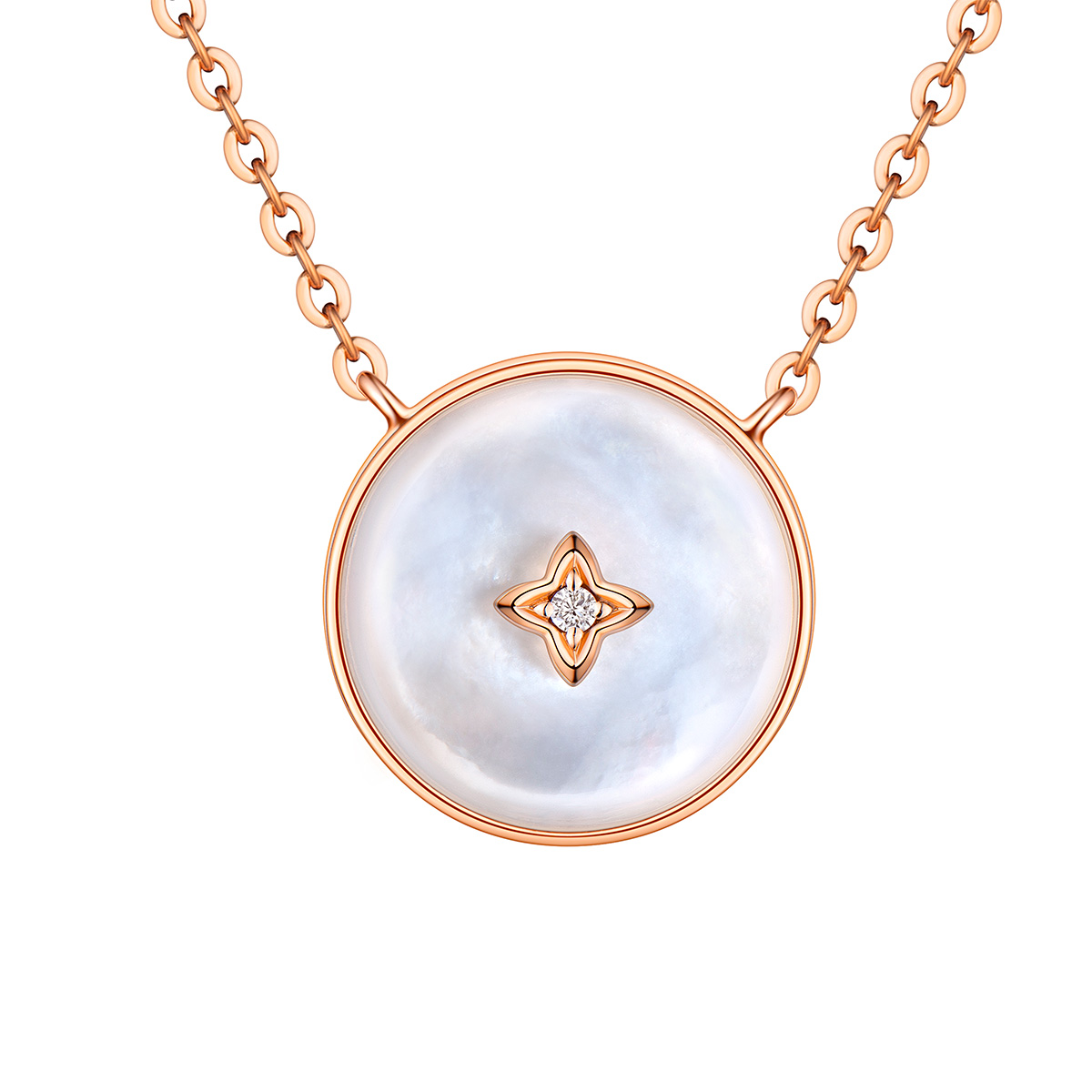 六福珠寶18K金頸鏈 - 【LISTING CLOSED】"十字花"18K金鑽石貝母頸鏈-多色選擇