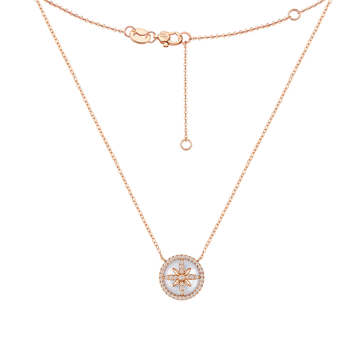 六福珠寶18K金頸鏈 - 【LISTING CLOSED】"十字花"18K金鑽石貝母頸鏈-多色選擇