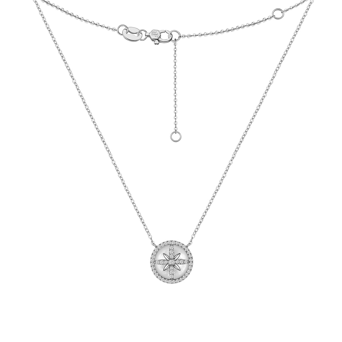 六福珠寶18K金頸鏈 - 【LISTING CLOSED】"十字花"18K金鑽石貝母頸鏈-多色選擇