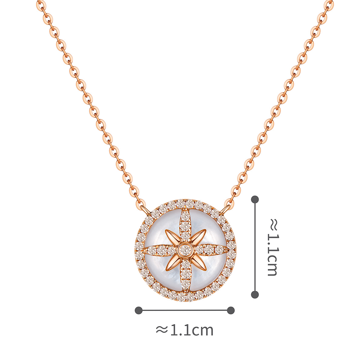 六福珠寶18K金頸鏈 - 【LISTING CLOSED】"十字花"18K金鑽石貝母頸鏈-多色選擇