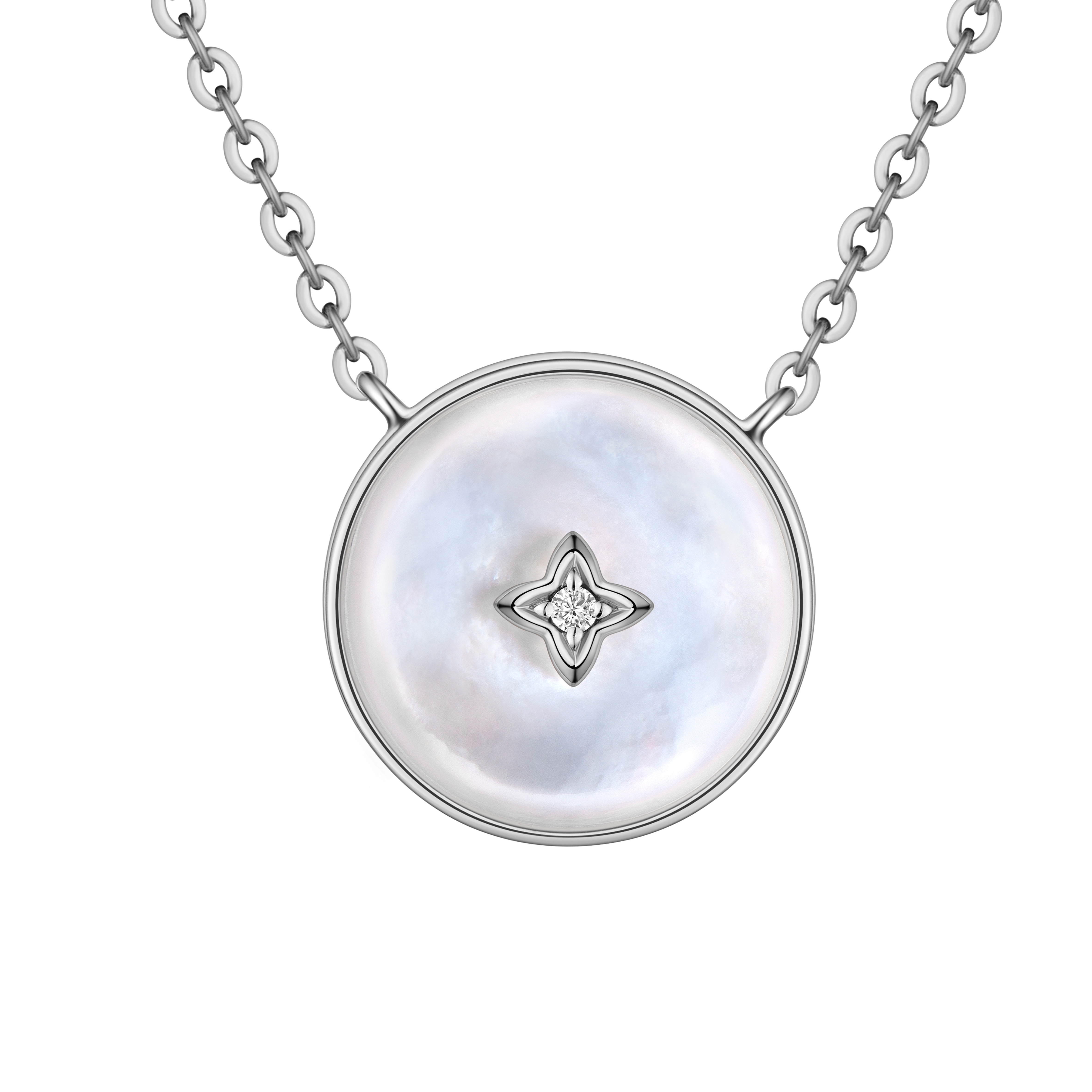 六福珠寶18K金頸鏈 - 【LISTING CLOSED】"十字花"18K金鑽石貝母頸鏈-多色選擇