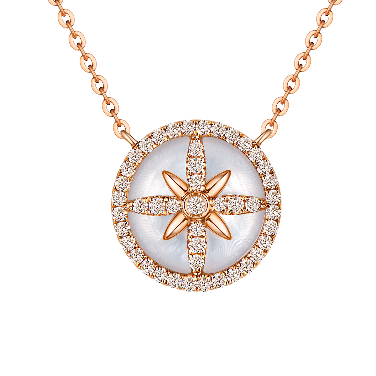 $t('六福珠寶')18K金頸鏈 - 【LISTING CLOSED】"十字花"18K金鑽石貝母頸鏈-多色選擇