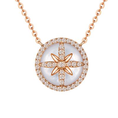 六福珠寶18K金頸鏈 - "十字花"18K金鑽石貝母頸鏈-多色選擇