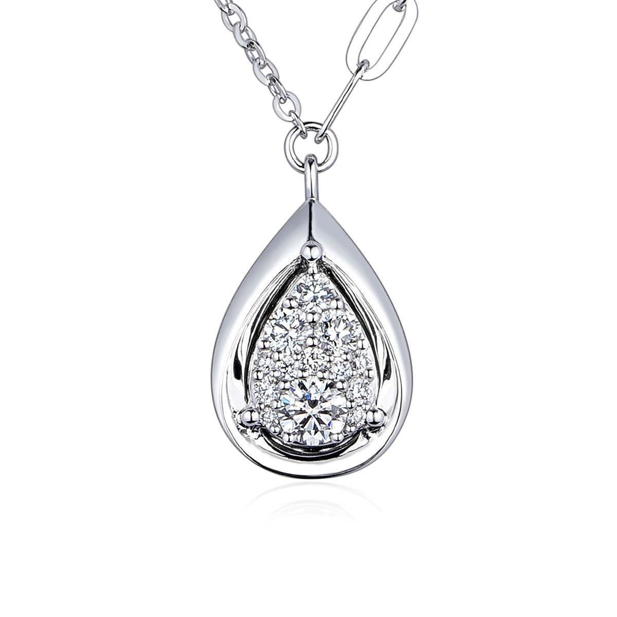 $t('六福珠寶')18K金頸鏈 - 18K金(白色)水滴造型鑽石頸鏈