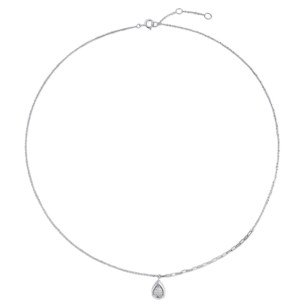 六福珠寶18K金頸鏈 - 18K金(白色)水滴造型鑽石頸鏈