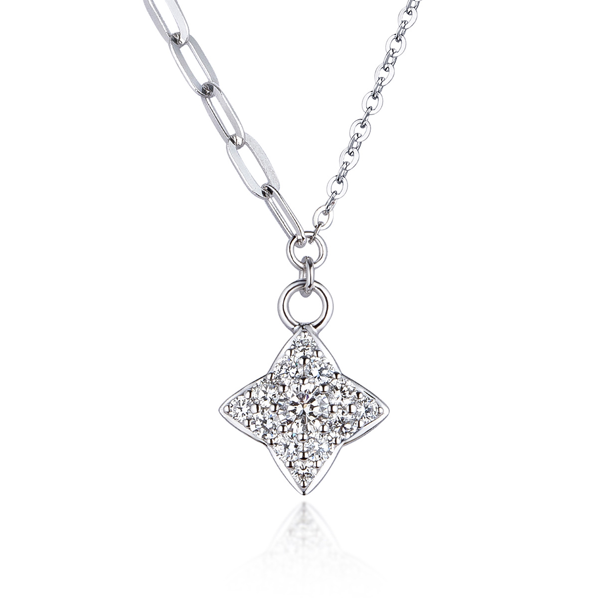 六福珠寶18K金頸鏈 - "閃亮星鑽"18K金(白色)十字星鑽石頸鏈