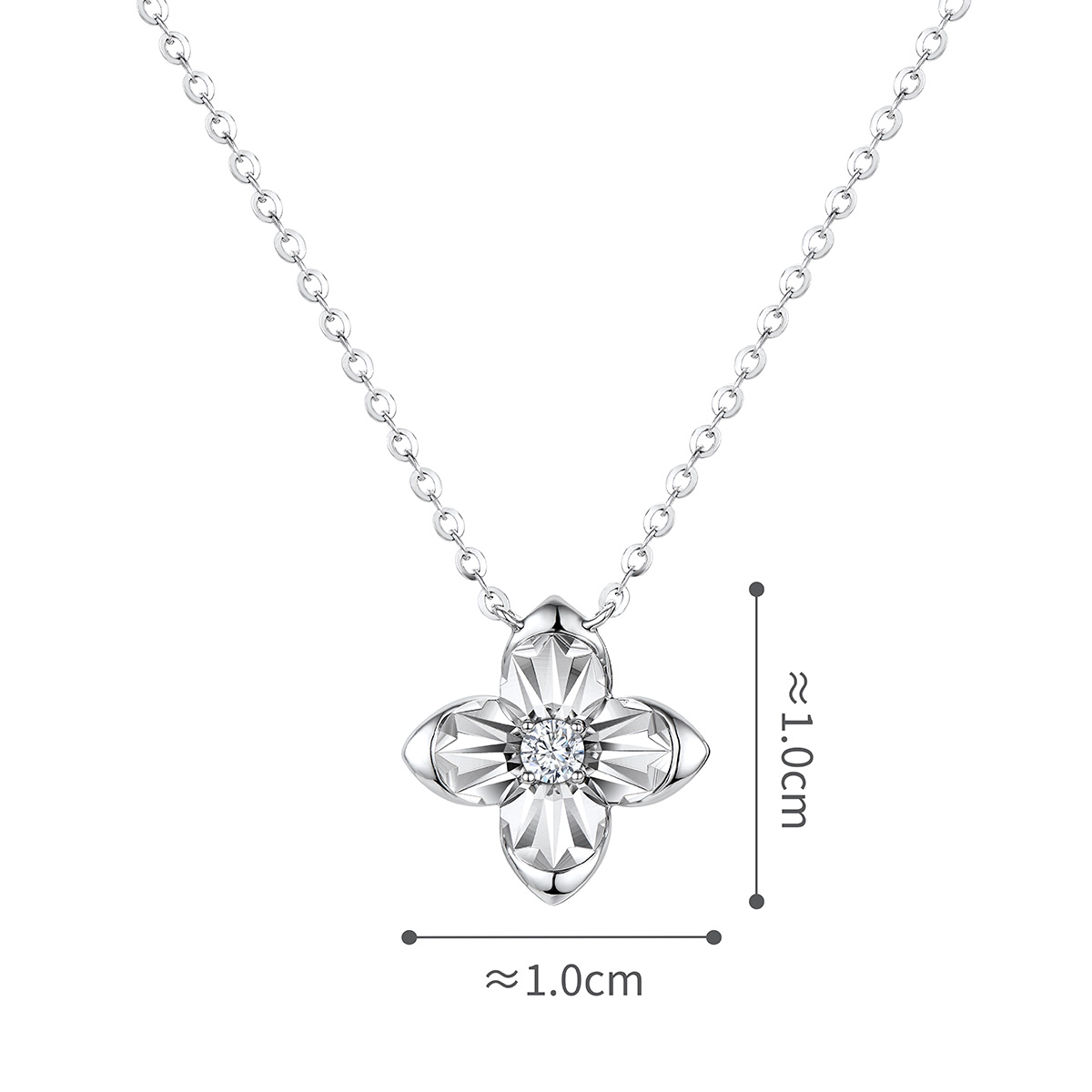 六福珠寶18K金頸鏈 - "嫣然繁花"18K金(白色)鑽石頸鏈