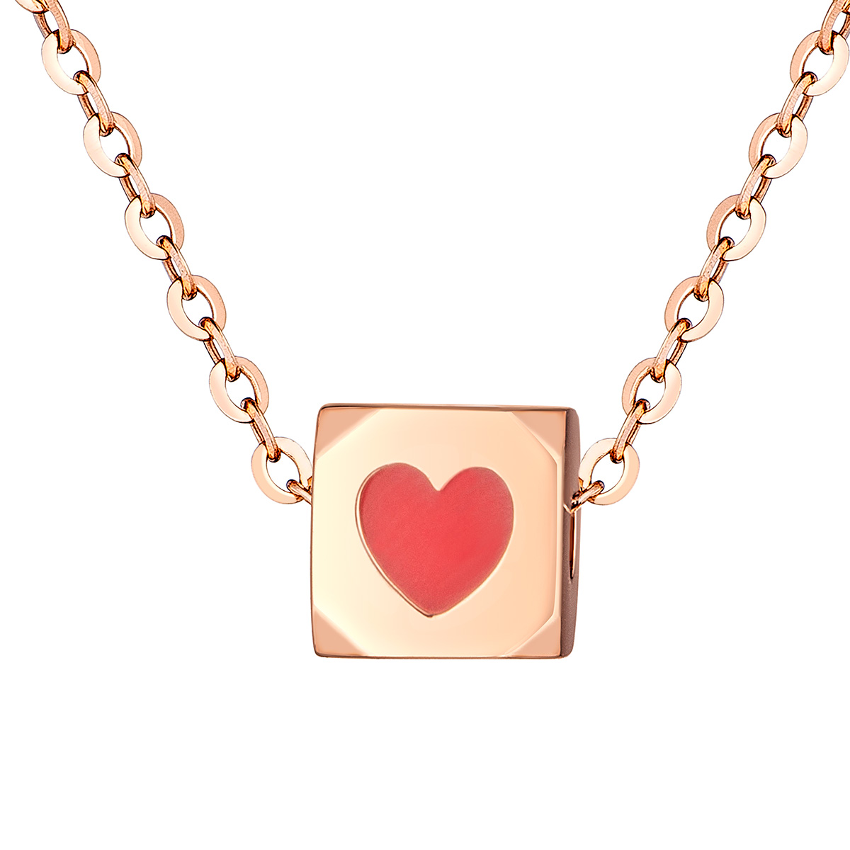 六福珠寶18K金頸鏈 - "小魔方"18K玫瑰金琺瑯頸鏈