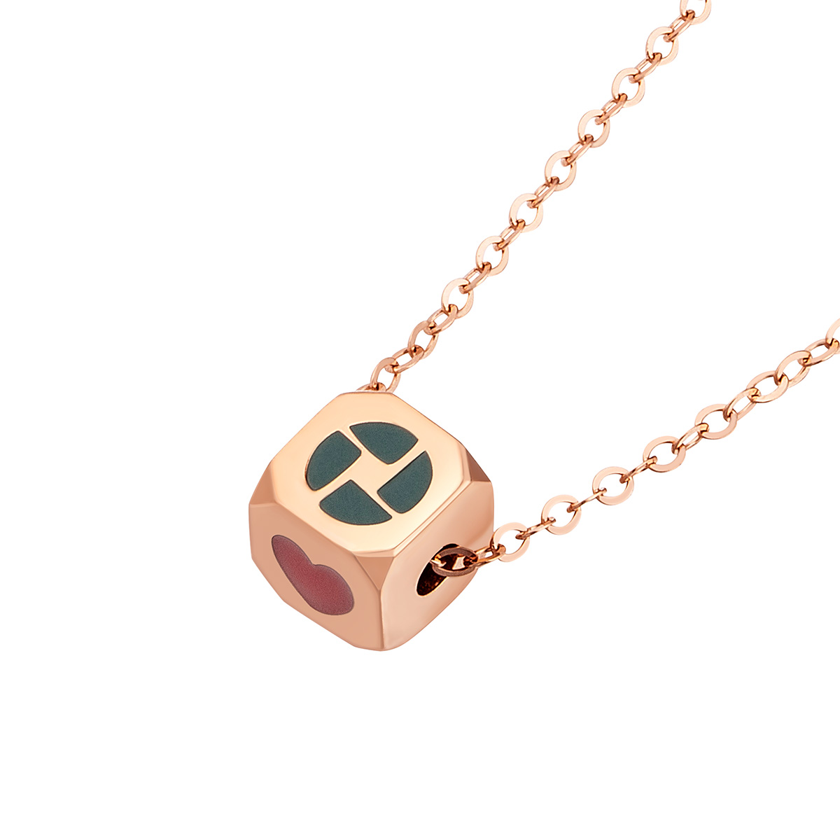 六福珠寶18K金頸鏈 - "小魔方"18K玫瑰金琺瑯頸鏈