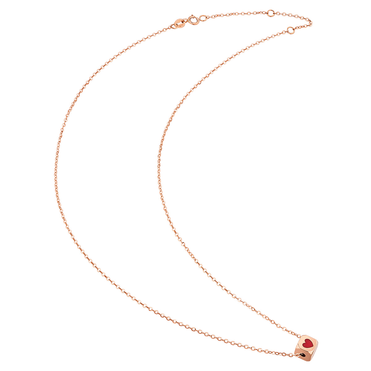 六福珠寶18K金頸鏈 - "小魔方"18K玫瑰金琺瑯頸鏈