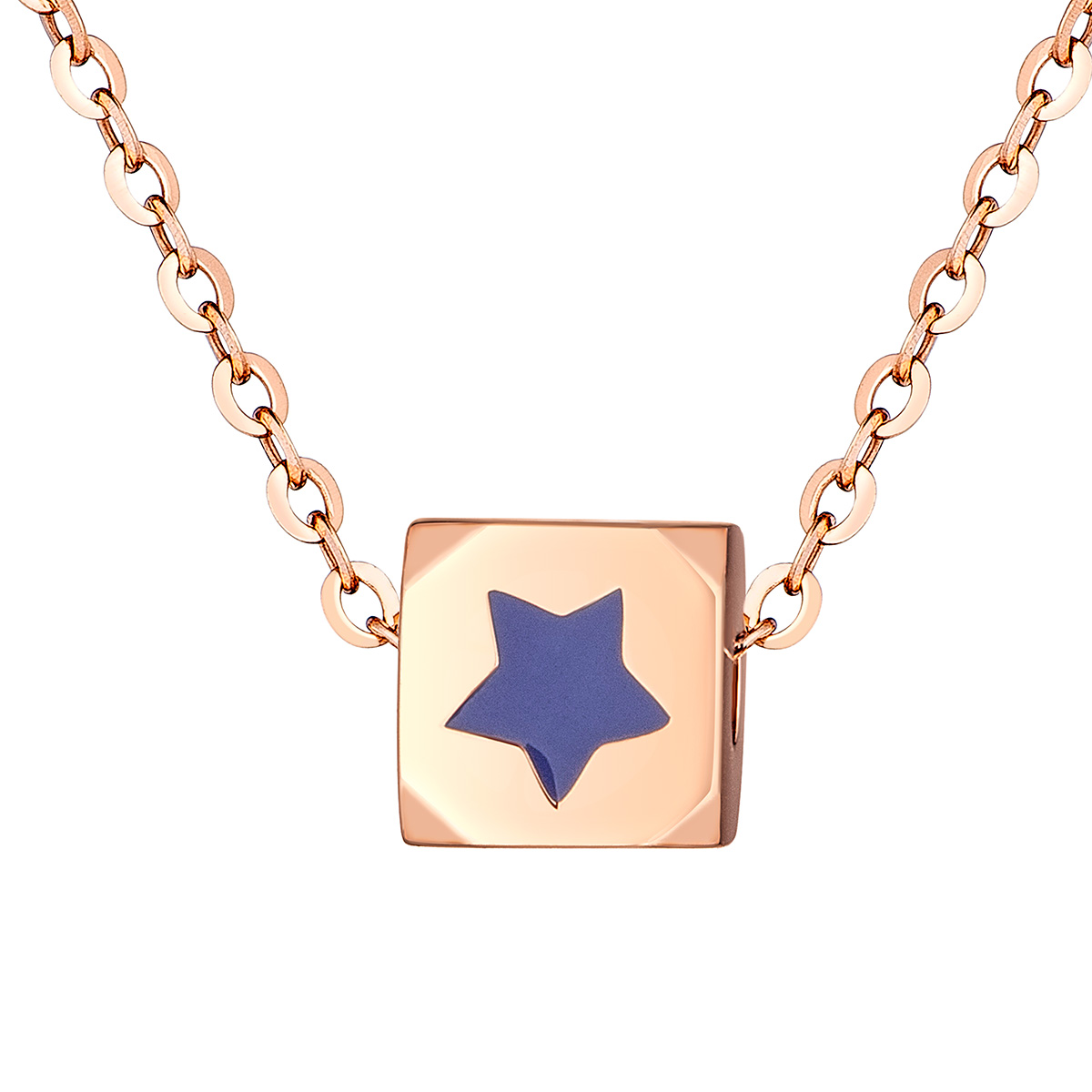 六福珠寶18K金頸鏈 - "小魔方"18K玫瑰金琺瑯頸鏈