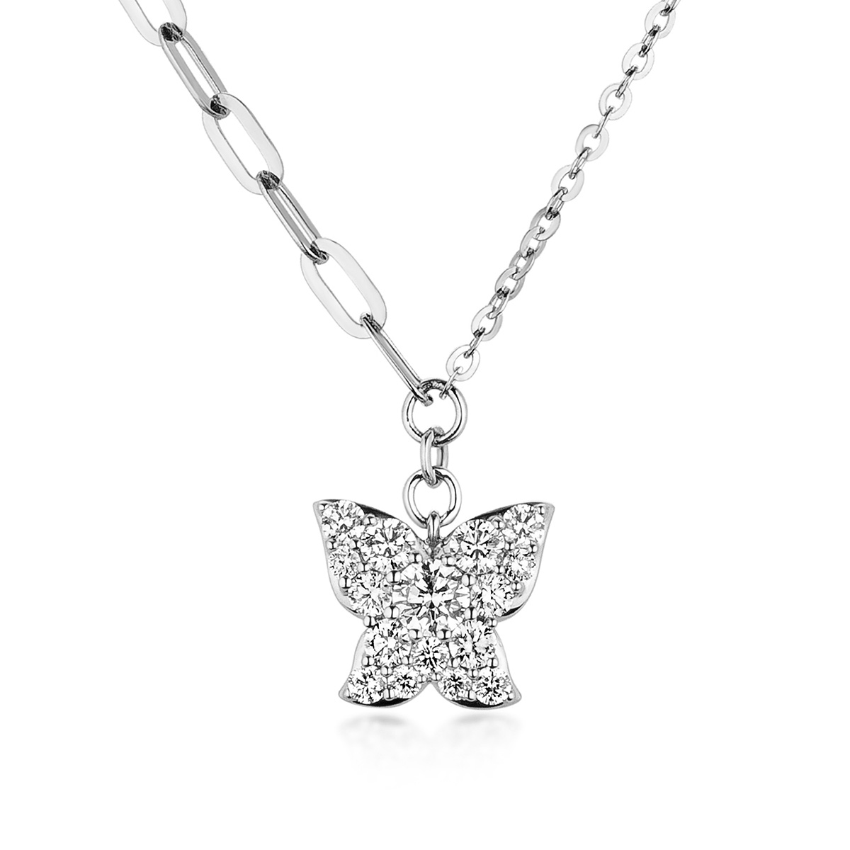 六福珠寶18K金頸鏈 - 蝴蝶造型18K金鑽石頸鏈–多色選擇