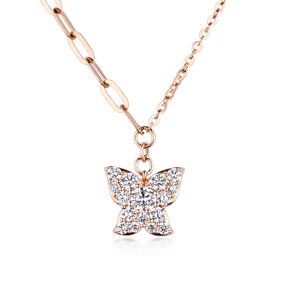六福珠寶18K金頸鏈 - 蝴蝶造型18K金鑽石頸鏈–多色選擇