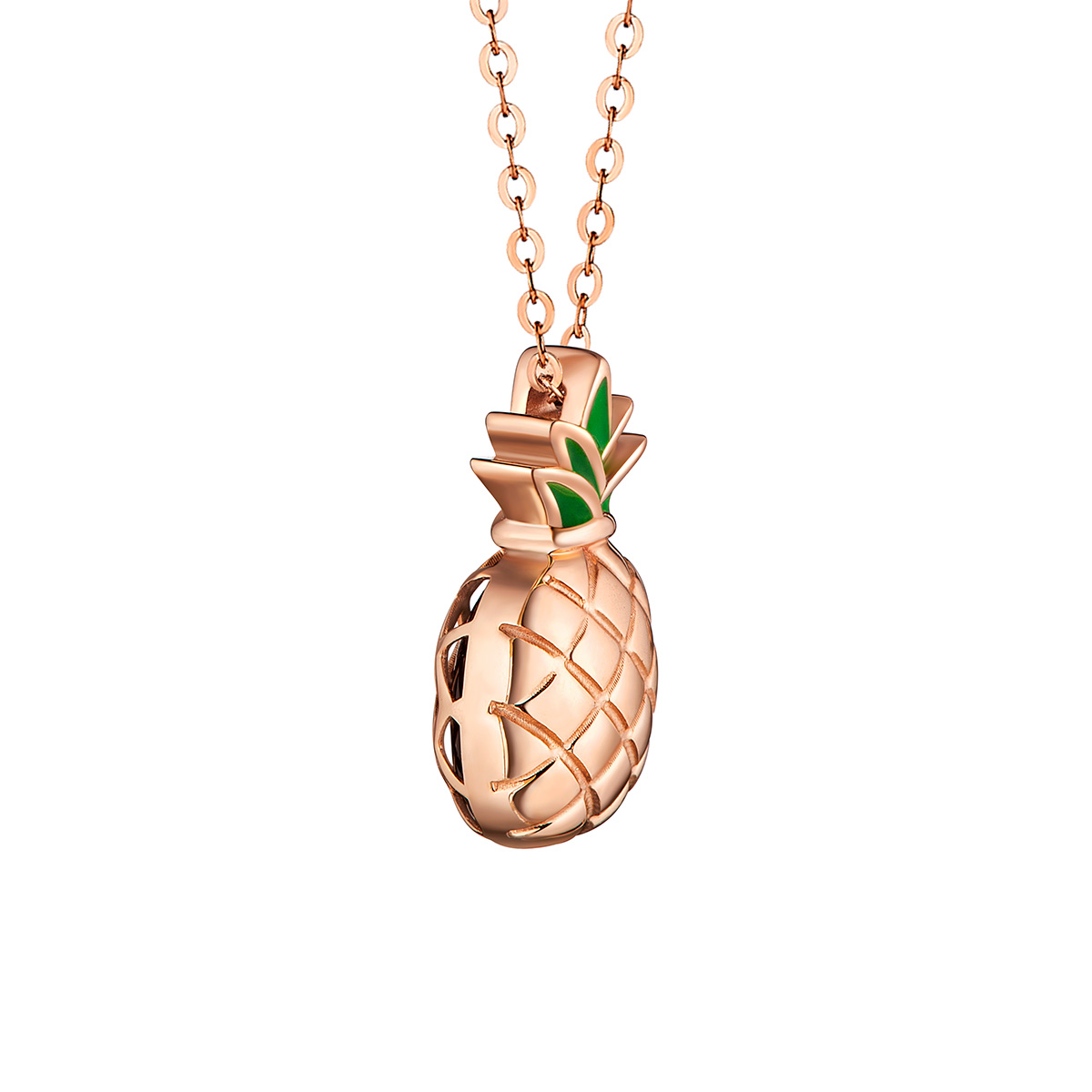 六福珠寶18K金頸鏈 - "黑鳳梨"18K玫瑰金黑玉髓琺瑯頸鏈