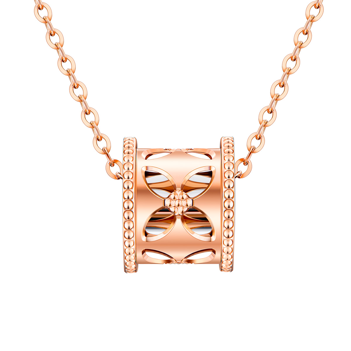 六福珠寶18K金頸鏈 - "幻花筒" 四葉草造型18K金(分色)陶瓷頸鏈