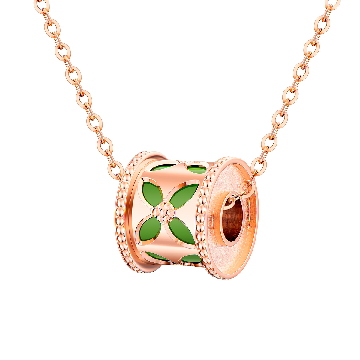 六福珠寶18K金頸鏈 - "幻花筒" 四葉草造型18K金(分色)陶瓷頸鏈