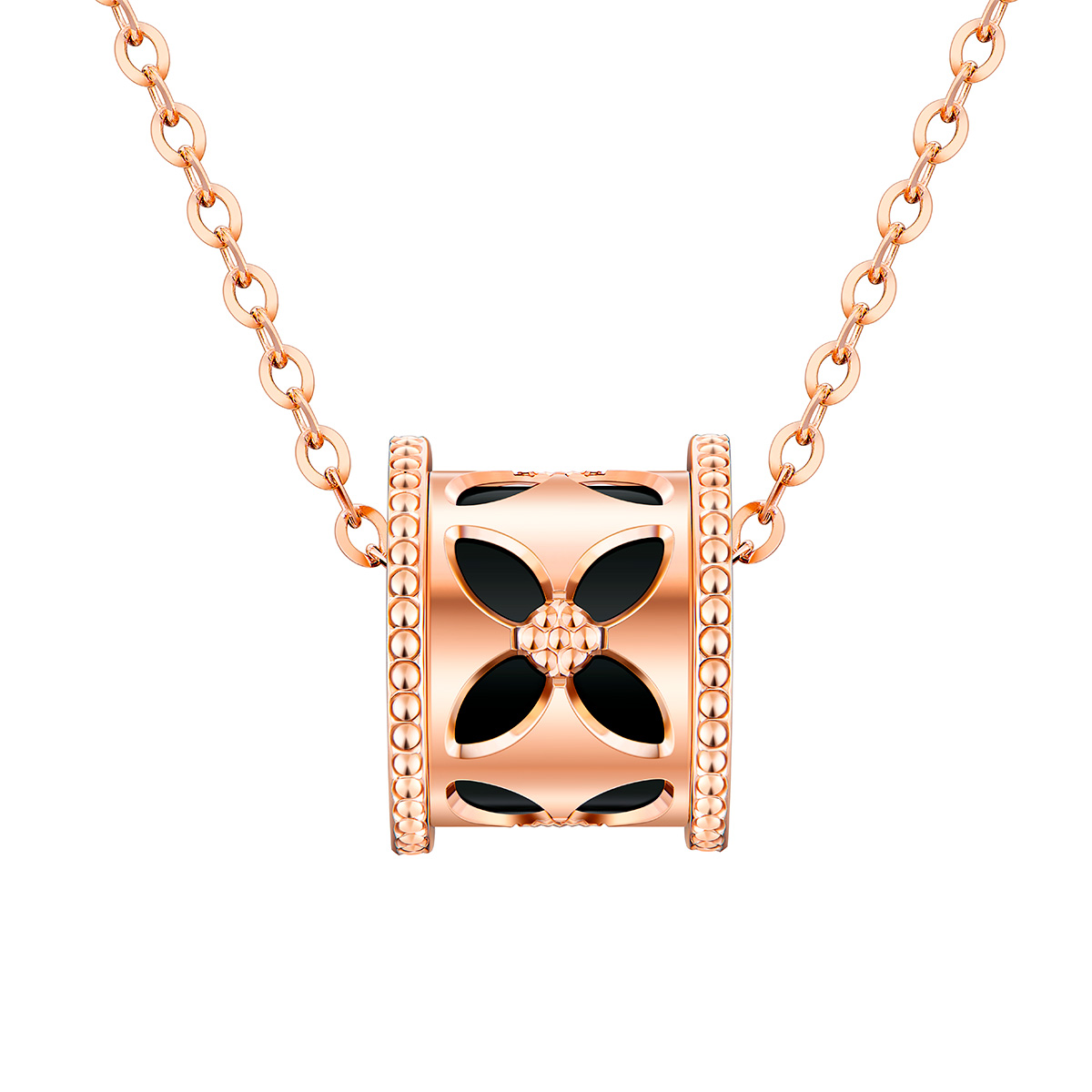 六福珠寶18K金頸鏈 - "幻花筒" 四葉草造型18K金(分色)陶瓷頸鏈