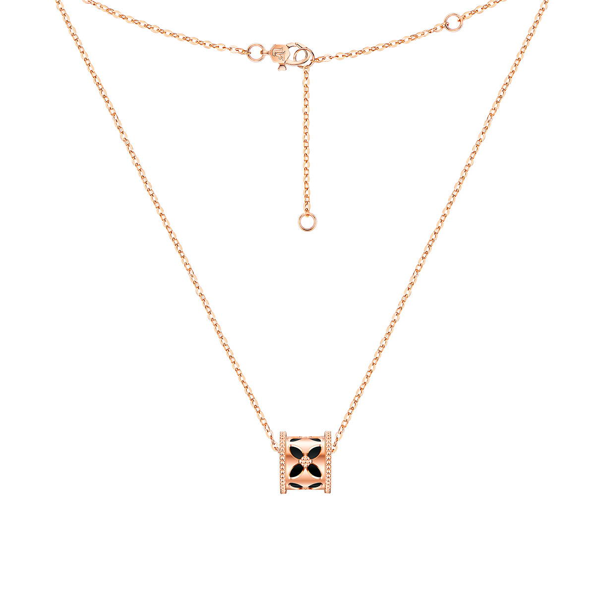 六福珠寶18K金頸鏈 - "幻花筒" 四葉草造型18K金(分色)陶瓷頸鏈