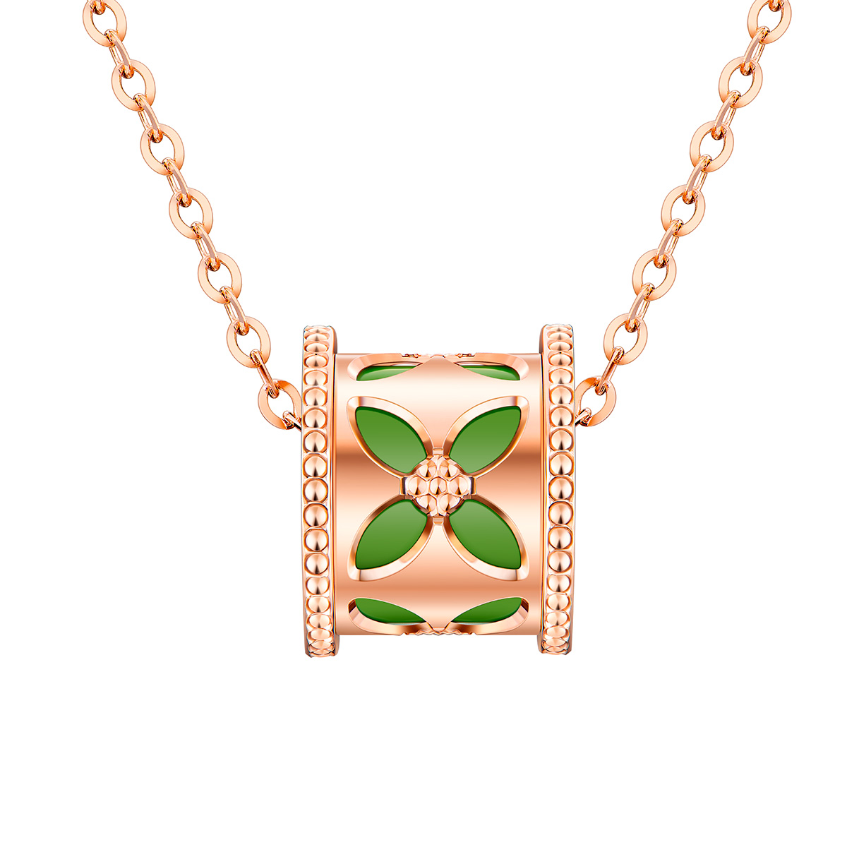 六福珠寶18K金頸鏈 - "幻花筒" 四葉草造型18K金(分色)陶瓷頸鏈