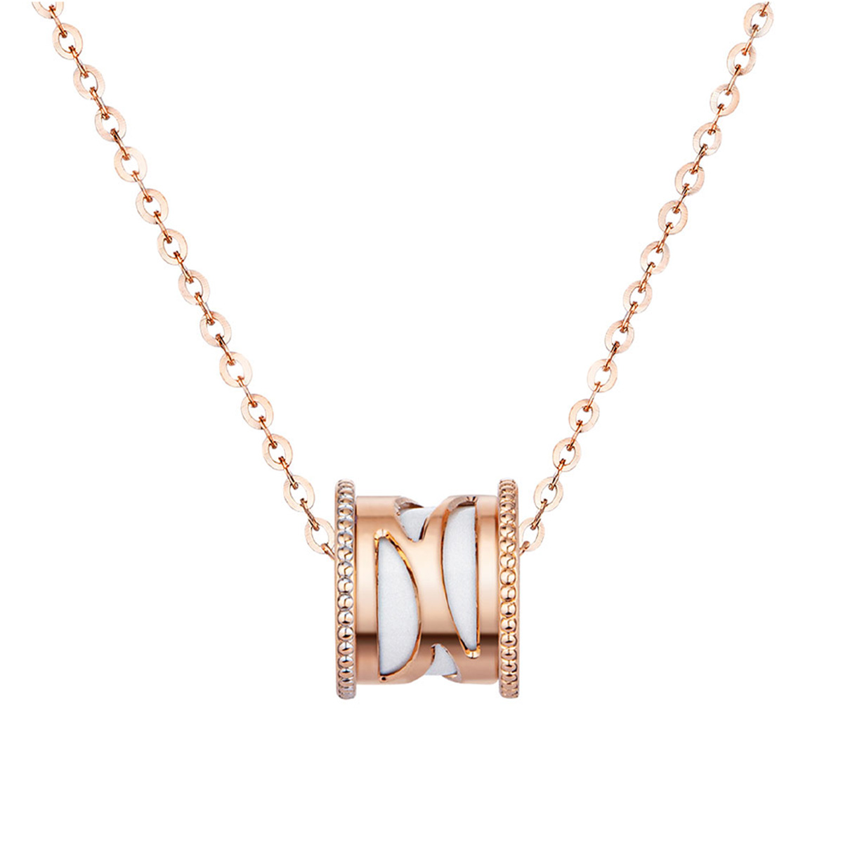 六福珠寶18K金頸鏈 - "幻花筒"鏤空海浪造型18K金(分色)陶瓷頸鏈