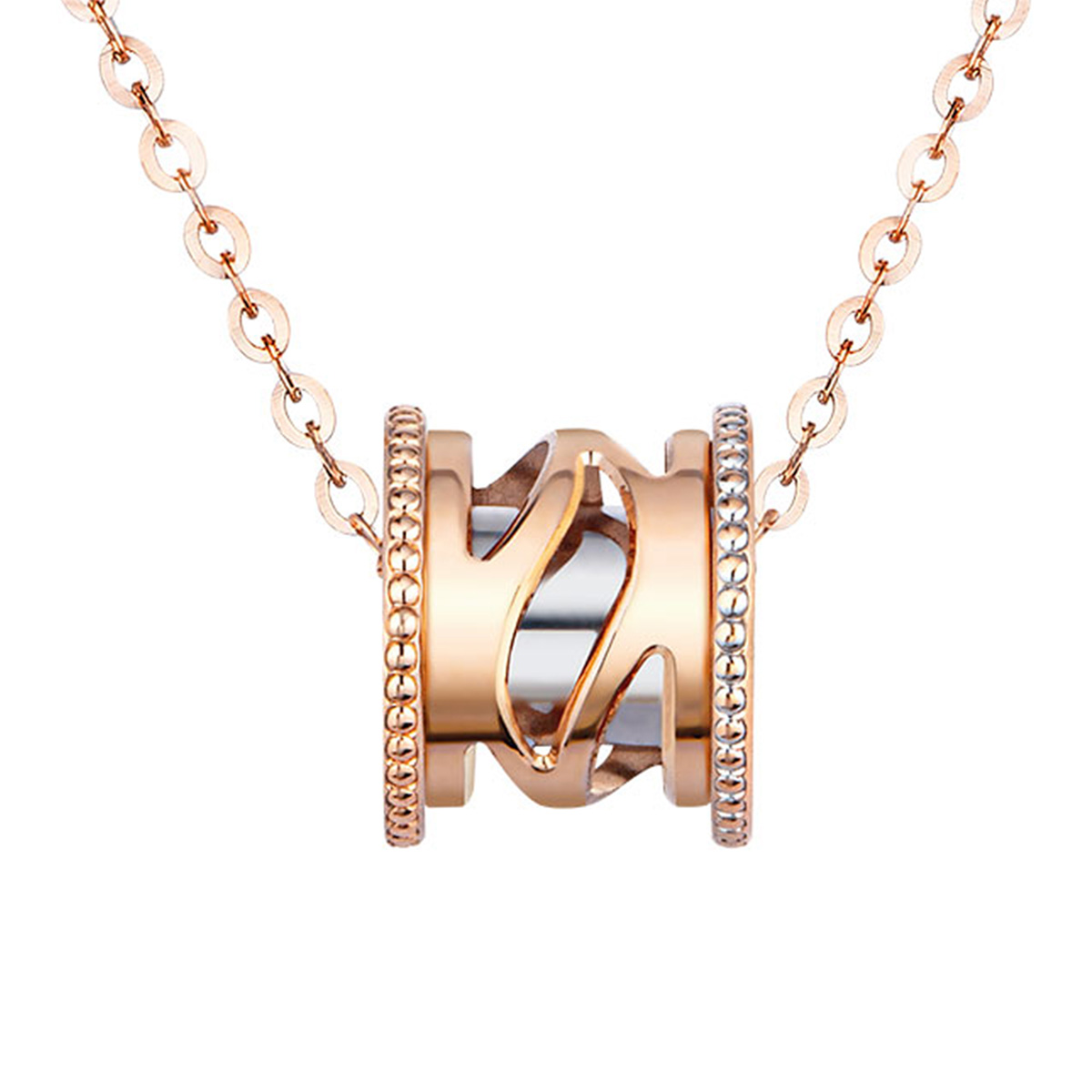 六福珠寶18K金頸鏈 - "幻花筒"鏤空海浪造型18K金(分色)陶瓷頸鏈