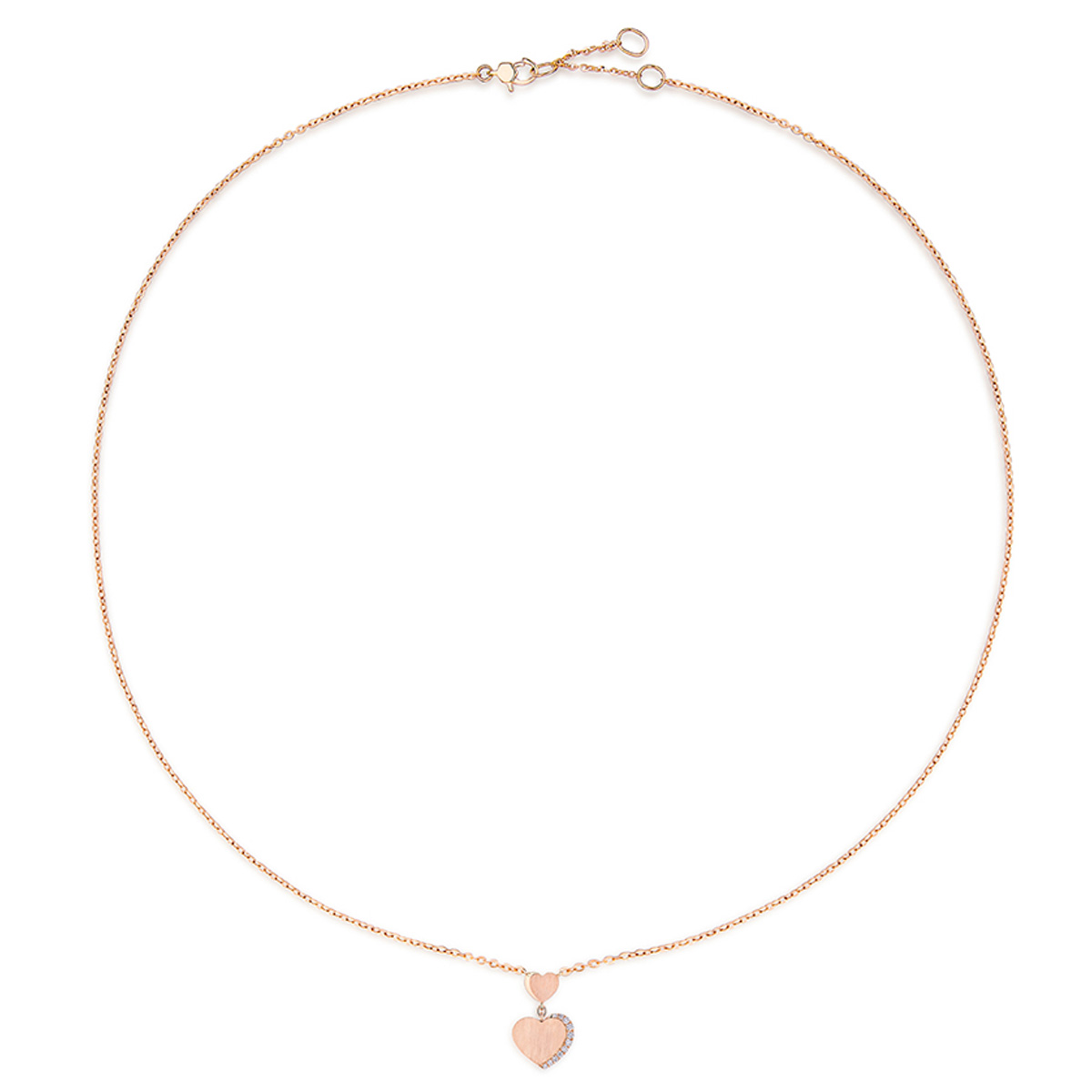 六福珠寶18K金頸鏈 - "嫣然心絲"18K玫瑰金鑽石頸鏈