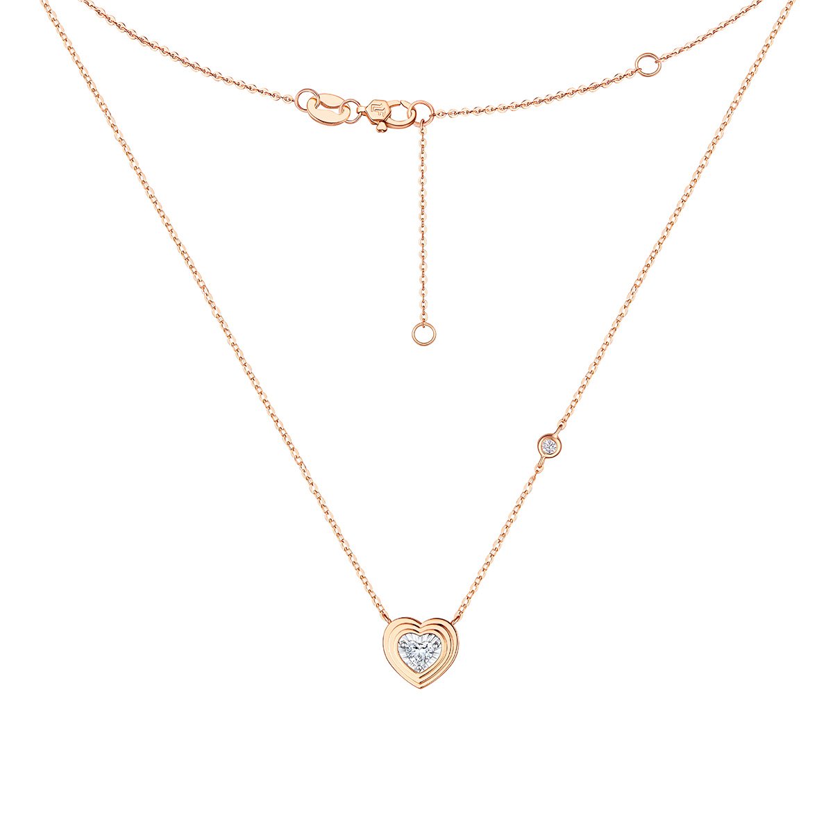 六福珠寶18K金頸鏈 - "心動信號"18K金(分色)心形鑽石頸鏈