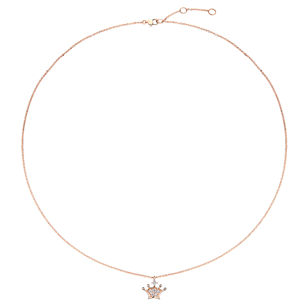 六福珠寶18K金頸鏈 - "太愛妮"18K玫瑰金皇冠形鑽石頸鏈