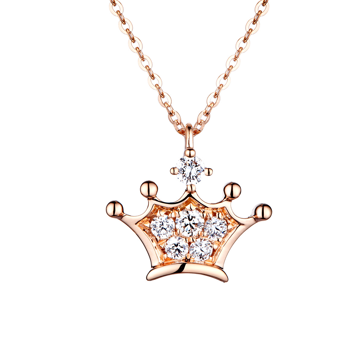 $t('六福珠寶')18K金頸鏈 - "太愛妮"18K玫瑰金皇冠形鑽石頸鏈