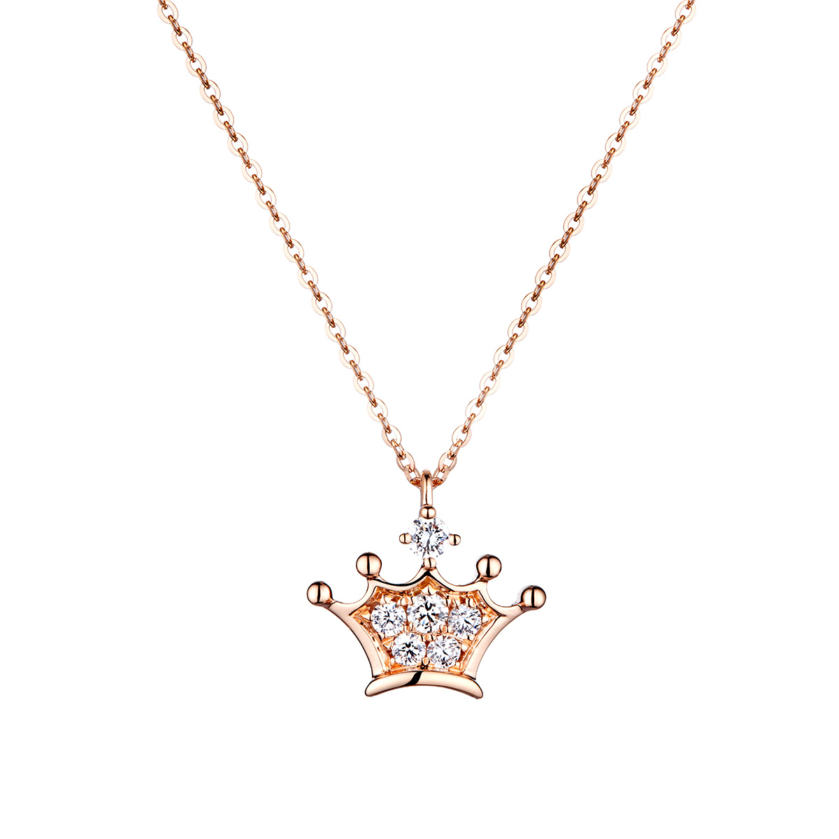 六福珠寶18K金頸鏈 - "太愛妮"18K玫瑰金皇冠形鑽石頸鏈