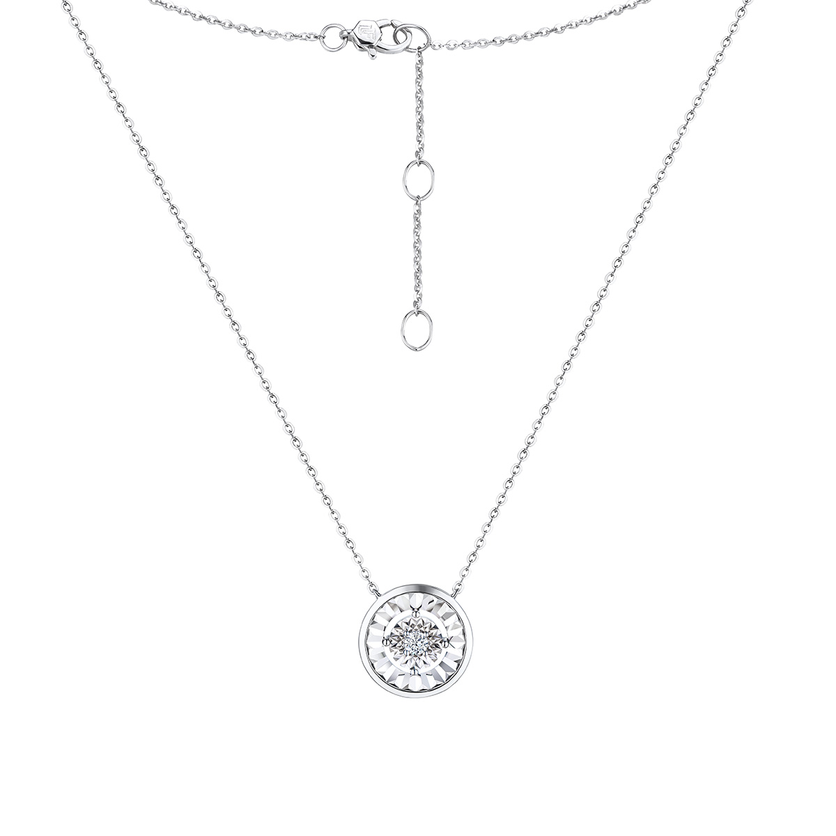 六福珠寶18K金頸鏈 - "經典"圓形18K金(白色)鑽石頸鏈(放閃車花工藝)