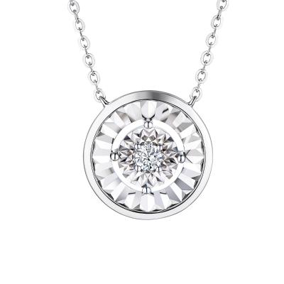 六福珠寶18K金頸鏈 - "經典"圓形18K金(白色)鑽石頸鏈(放閃車花工藝)