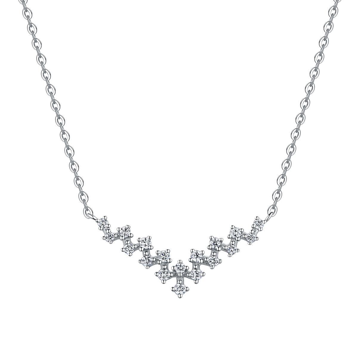 六福珠寶18K金頸鏈 - “絢麗星河”18K金(白色)鑽石頸鏈