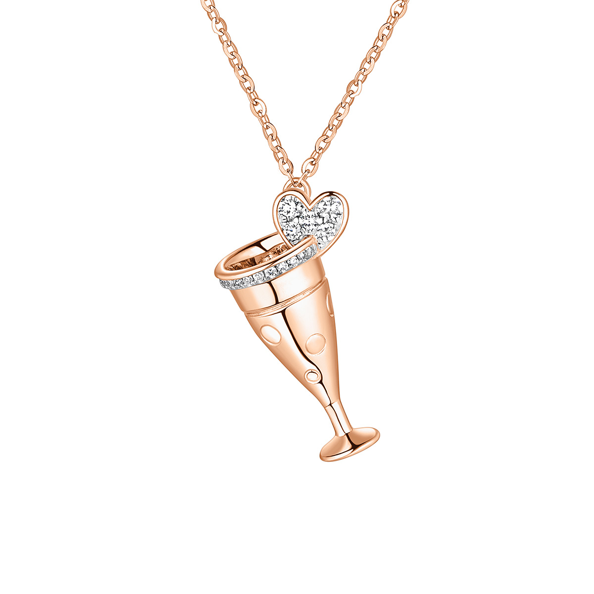 $t('六福珠寶')18K金頸鏈 - 【LISTING CLOSED】"繽紛氣泡酒"18K玫瑰金鑽石頸鏈