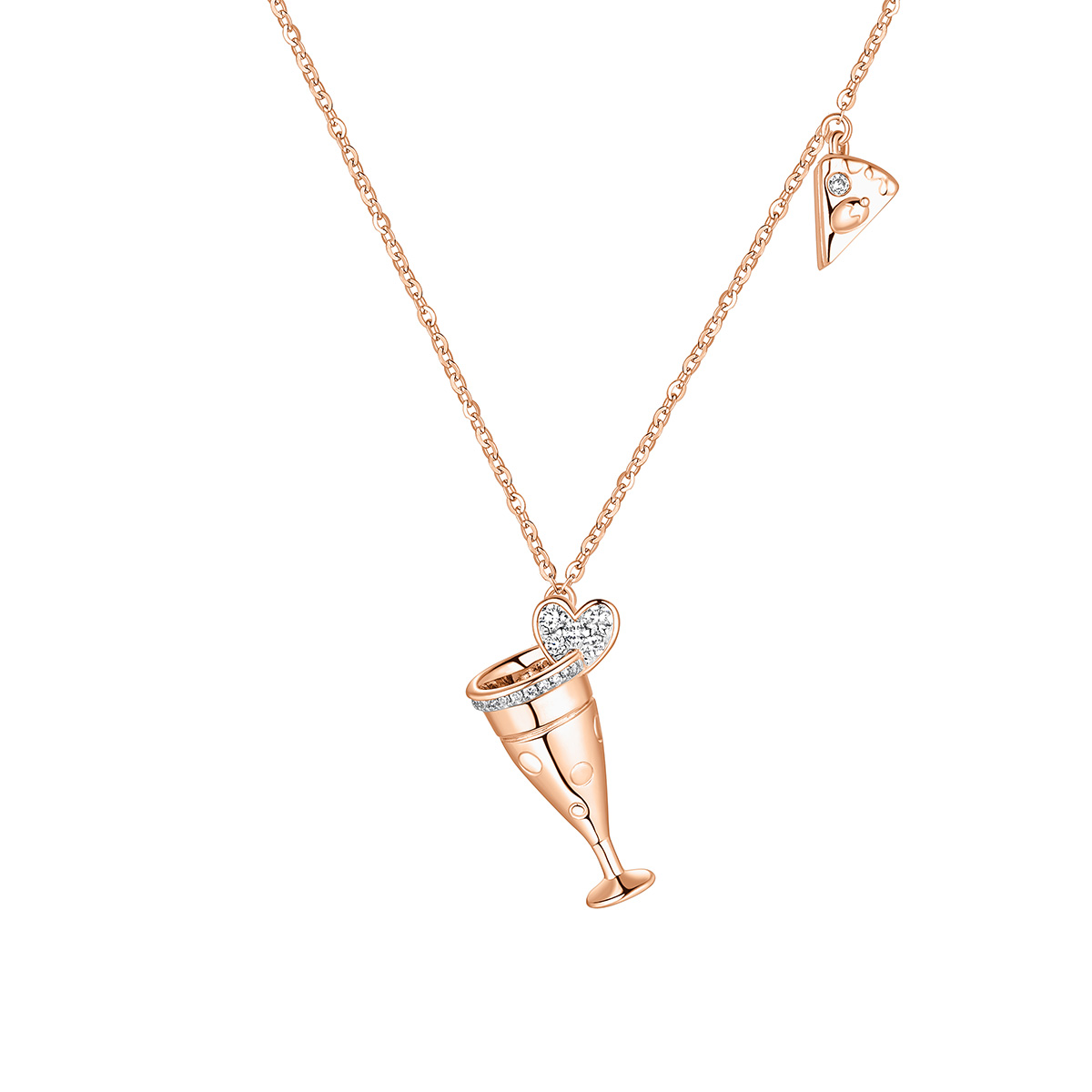 六福珠寶18K金頸鏈 - 【LISTING CLOSED】"繽紛氣泡酒"18K玫瑰金鑽石頸鏈