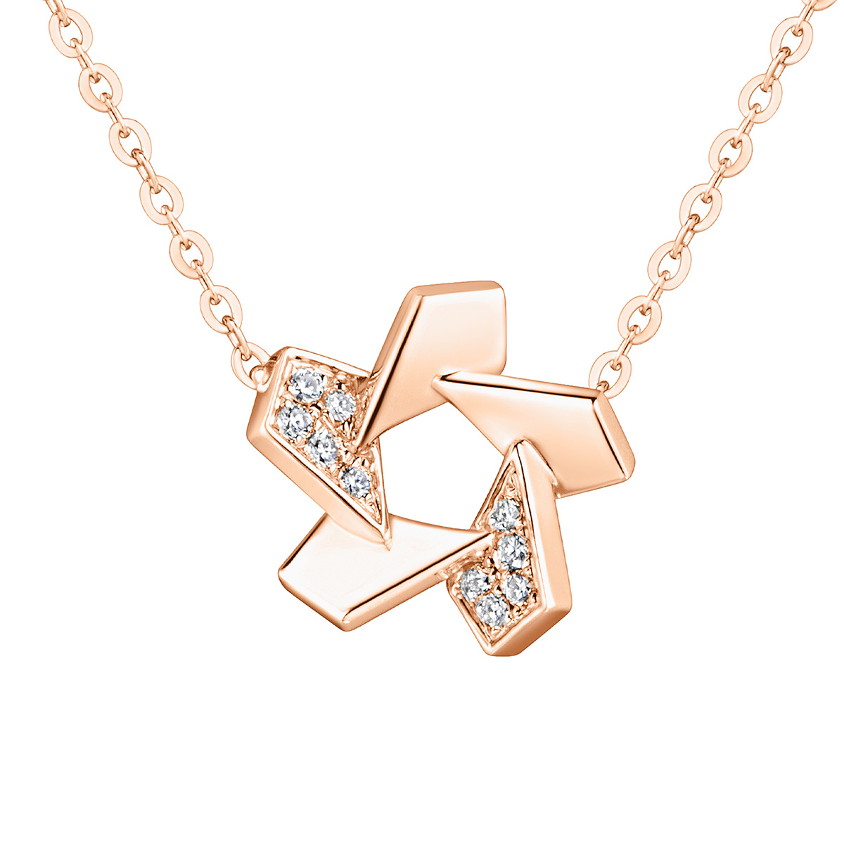 六福珠寶18K金頸鏈 - "花樣幾何"18K玫瑰金鑽石頸鏈