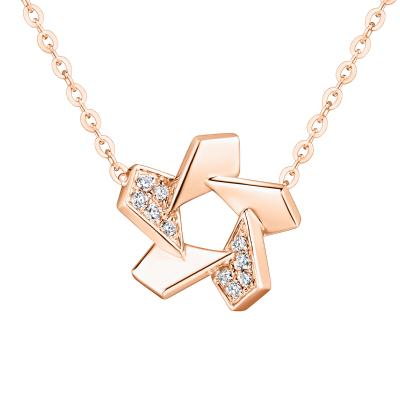 六福珠寶18K金頸鏈 - "花樣幾何"18K玫瑰金鑽石頸鏈
