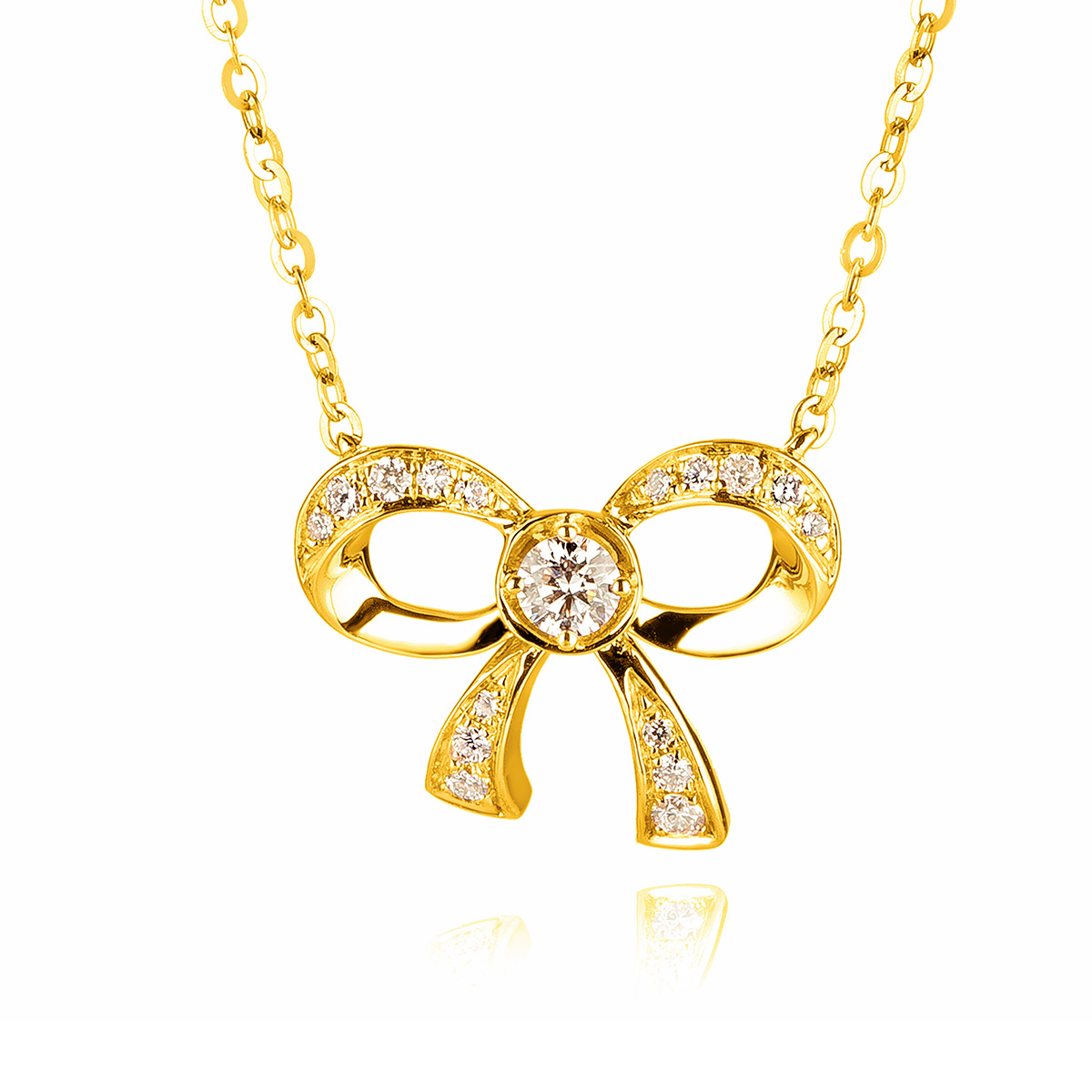 $t('六福珠寶')18K金頸鏈 - "蝶結"18K金(黃色)鑽石頸鏈