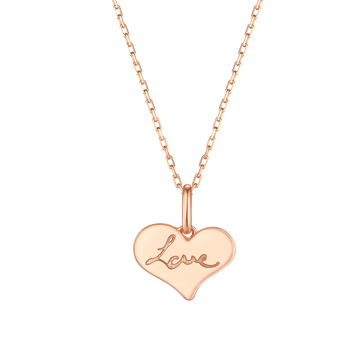 六福珠寶18K金頸鏈 - "為愛比心"18K玫瑰金貝母頸鏈