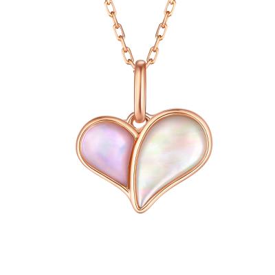 六福珠寶18K金頸鏈 - "為愛比心"18K玫瑰金貝母頸鏈