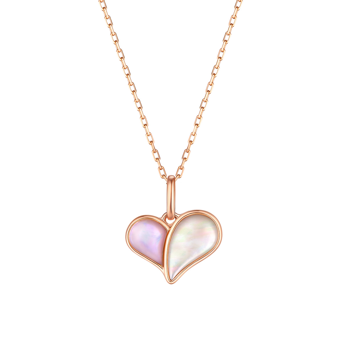 六福珠寶18K金頸鏈 - "為愛比心"18K玫瑰金貝母頸鏈