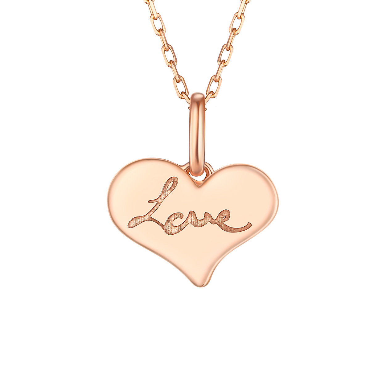 六福珠寶18K金頸鏈 - "為愛比心"18K玫瑰金貝母頸鏈