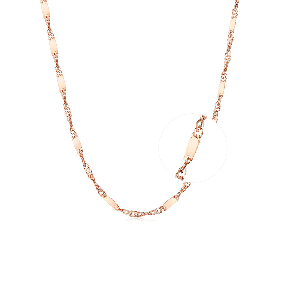 六福珠寶18K金頸鏈 - 意大利18K玫瑰金簡約頸鏈