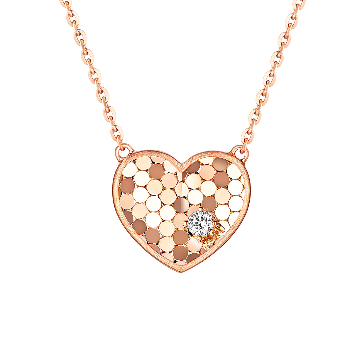 六福珠寶18K金頸鏈 - "糖心閃閃"18K玫瑰金鑽石頸鏈